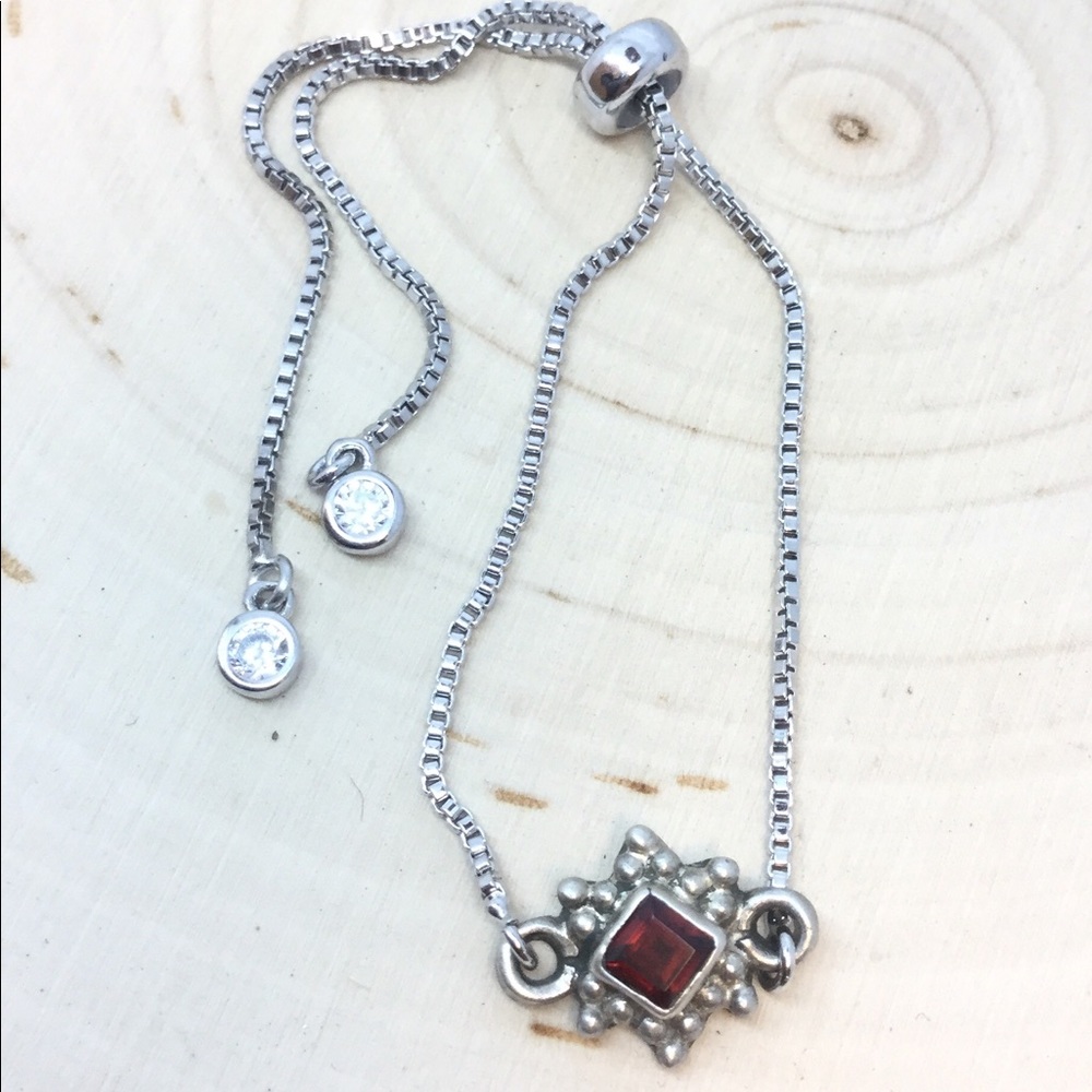 Vtg sterling silver ruby sliding bead bracelet